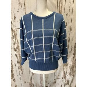 Topsicles Blue and White Windowpane Batwing Sweater